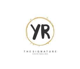 YR Initial letter handwriting and signature logo. A concept handwriting initial logo with template element.