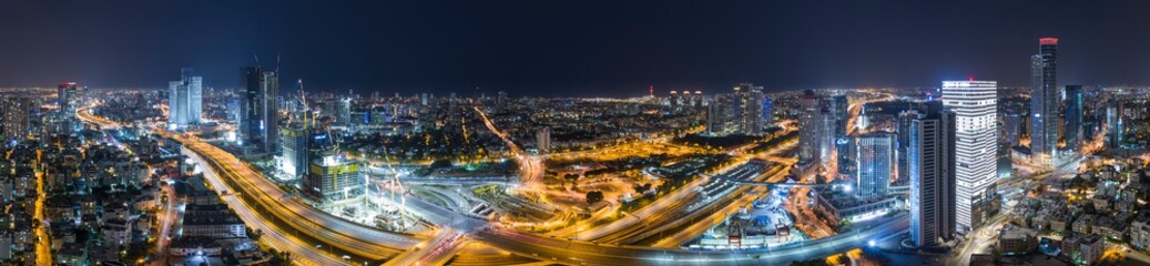 Fototapeta na wymiar Tel Aviv Cityscape Aerial View At Night