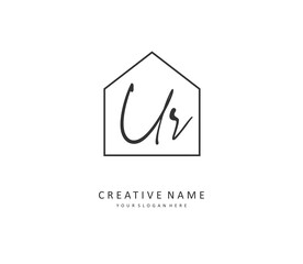 UR Initial letter handwriting and signature logo. A concept handwriting initial logo with template element.