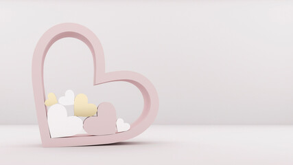 3D Abstract podium render with hearts background, product presentation with empty space, back contrast heart, Valentine´s day, pink and white , illustration, pastel colors, love, romance, couple, pile