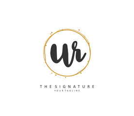 UR Initial letter handwriting and signature logo. A concept handwriting initial logo with template element.