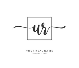 UR Initial letter handwriting and signature logo. A concept handwriting initial logo with template element.