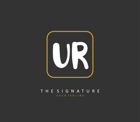 UR Initial letter handwriting and signature logo. A concept handwriting initial logo with template element.