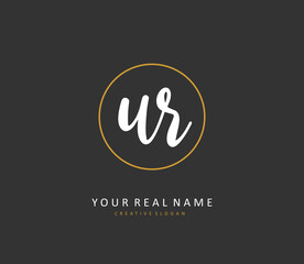 UR Initial letter handwriting and signature logo. A concept handwriting initial logo with template element.