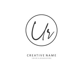 UR Initial letter handwriting and signature logo. A concept handwriting initial logo with template element.