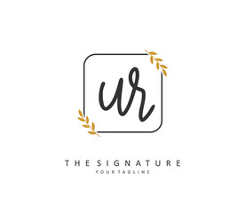 UR Initial letter handwriting and signature logo. A concept handwriting initial logo with template element.