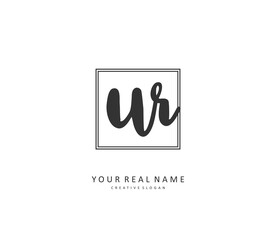 UR Initial letter handwriting and signature logo. A concept handwriting initial logo with template element.
