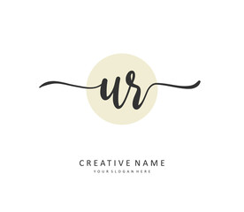 UR Initial letter handwriting and signature logo. A concept handwriting initial logo with template element.