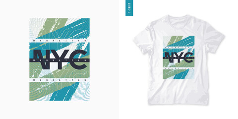 New York City graphic mens t-shirt design, abstract print, vector illustration © rikkyal