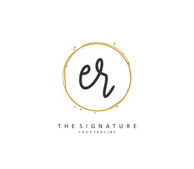 ER Initial letter handwriting and signature logo. A concept handwriting initial logo with template element.