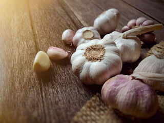 garlic on a wooden table