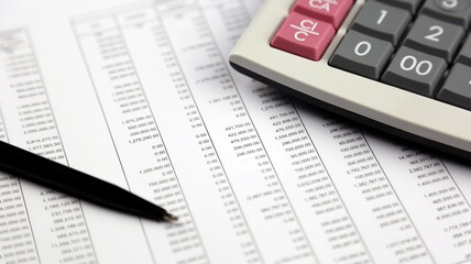 pen and calculator on financial data report