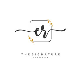 ER Initial letter handwriting and signature logo. A concept handwriting initial logo with template element.