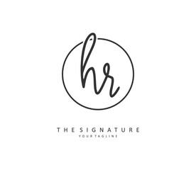 HR Initial letter handwriting and signature logo. A concept handwriting initial logo with template element.