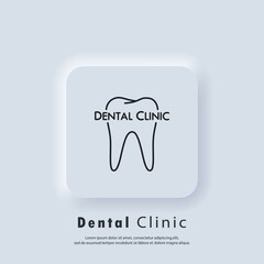 Dental clinic line logo. Dentist icon. Dentistry logo. Stomatology. Teeth care concept. Vector. UI icon. Neumorphic UI UX white user interface web button. Neumorphism