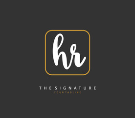 HR Initial letter handwriting and signature logo. A concept handwriting initial logo with template element.