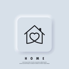 House with heart, love home symbol. Hospital. Happy family. Vector. UI icon. Neumorphic UI UX white user interface web button. Neumorphism