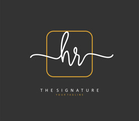 HR Initial letter handwriting and signature logo. A concept handwriting initial logo with template element.