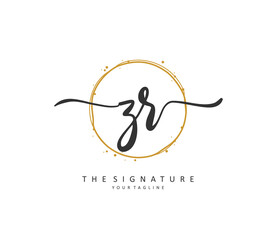 ZR Initial letter handwriting and signature logo. A concept handwriting initial logo with template element.