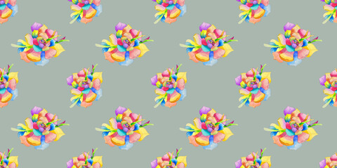 Fototapeta na wymiar Seamless pattern with watercolor flower multicolored
