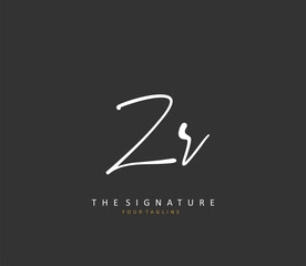 ZR Initial letter handwriting and signature logo. A concept handwriting initial logo with template element.