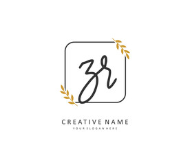 ZR Initial letter handwriting and signature logo. A concept handwriting initial logo with template element.