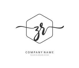 ZR Initial letter handwriting and signature logo. A concept handwriting initial logo with template element.