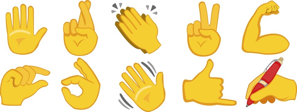 Vector illustration of emoticons of hands with different gestures


