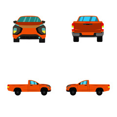 set of orange single cab pickup truck on white background - 409448378