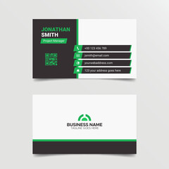 White and Green Abstract Business Card Template with Modern Layout