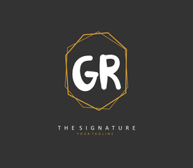 GR Initial letter handwriting and signature logo. A concept handwriting initial logo with template element.