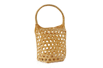 Empty traditional style basket made from bamboo isolated on white background  with clipping path