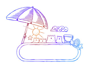 Hand drawn line art illustration of a banner with summer theme. Vector EPS. 