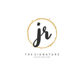 JR Initial letter handwriting and signature logo. A concept handwriting initial logo with template element.