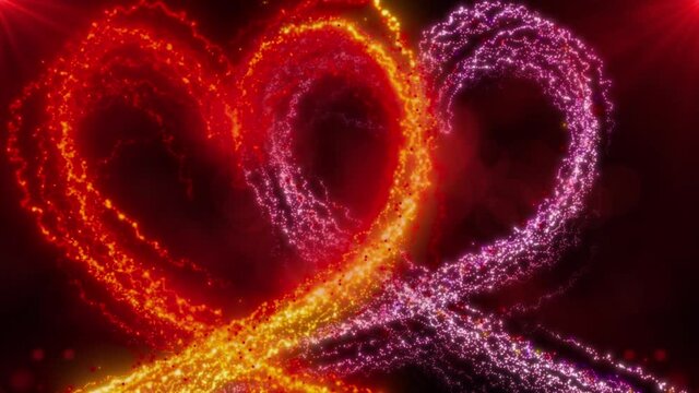 Particles Glowing Hearts Abstract Background