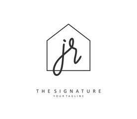 JR Initial letter handwriting and signature logo. A concept handwriting initial logo with template element.