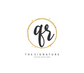 QR Initial letter handwriting and signature logo. A concept handwriting initial logo with template element.