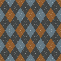 Argyle pattern in grey, blue, brown. Traditional geometric vector argyll dark background for gift wrapping, socks, sweater, jumper, or other modern autumn winter classic fashion textile print.
