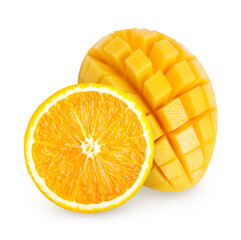 Isolated mango and orange fruit