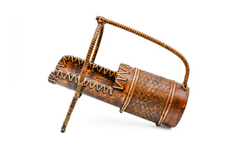 vintage wine bottle holder with handle with isolated white back ground full depth of field