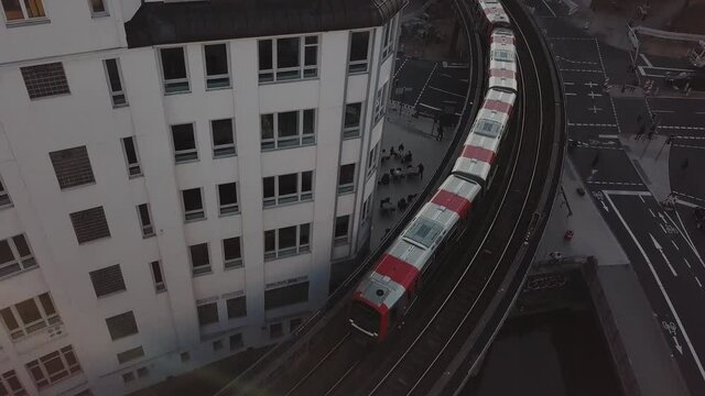 Aerial footage top view of Hamburg 11 october 2020 train is coming High quality 4k footage