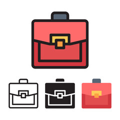 Briefcase icon with 4 different styles. Filled, outline, glyph and line colored.