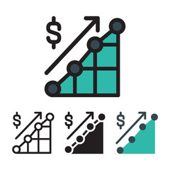 Business Chart icon with 4 different styles. Filled, outline, glyph and line colored.