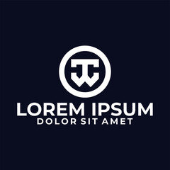 Obraz premium Initial letter JC or TW logo template with geometric japanese kamon line art illustration in flat design monogram symbol