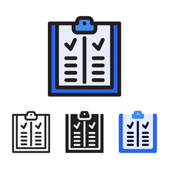 Clipboard Check icon with 4 different styles. Filled, outline, glyph and line colored.
