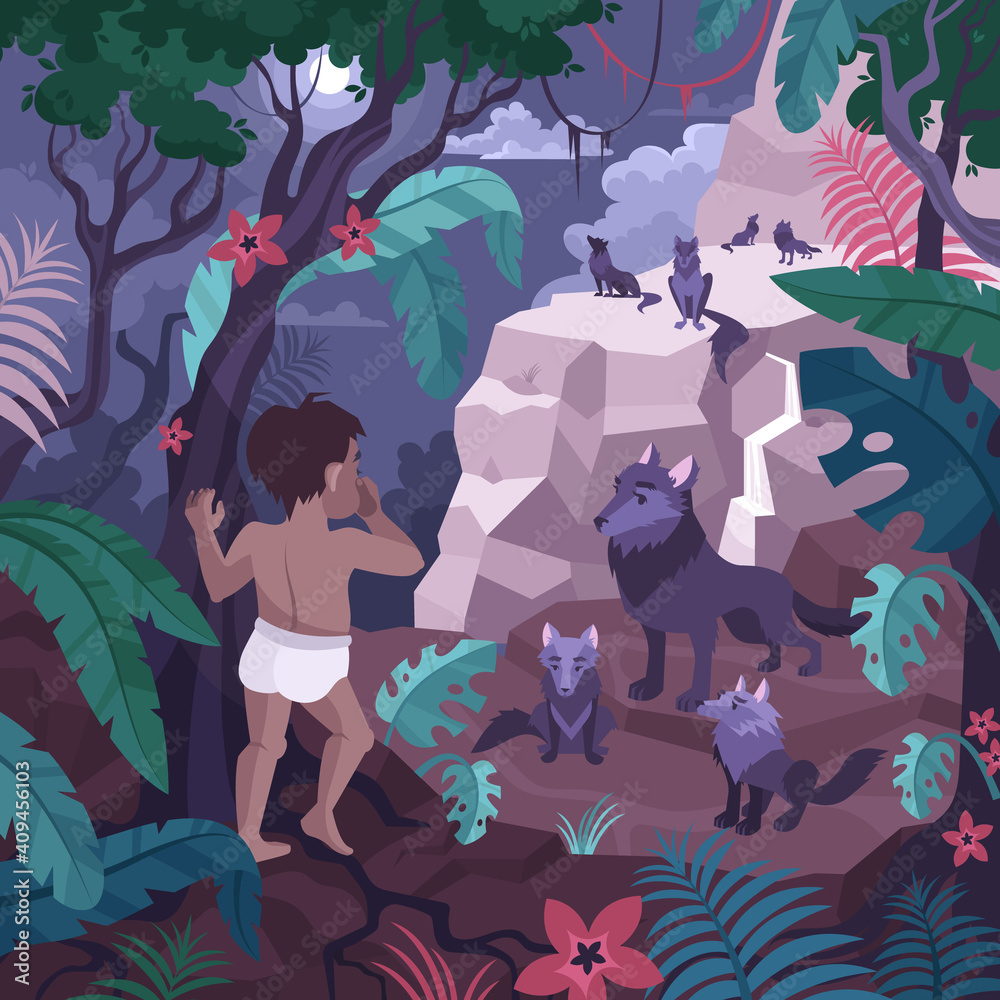 Wall mural Mowgli In Jungle Composition