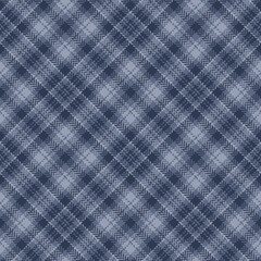 Tartan plaid pattern in blue. Herringbone tweed monochrome check plaid for dress, skirt, tablecloth, or other modern spring summer autumn winter womenswear fashion tweed textile print.