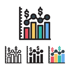 Obraz premium Line chart icon with 4 different styles. Filled, outline, glyph and line colored.