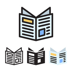 Newspaper icon with 4 different styles. Filled, outline, glyph and line colored.