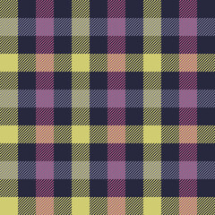 Vichy pattern multicolored in pink, purple, green, blue. Dark seamless textured gingham pattern for tablecloth, dress, bag, skirt, flannel shirt, or other modern autumn winter textile print.